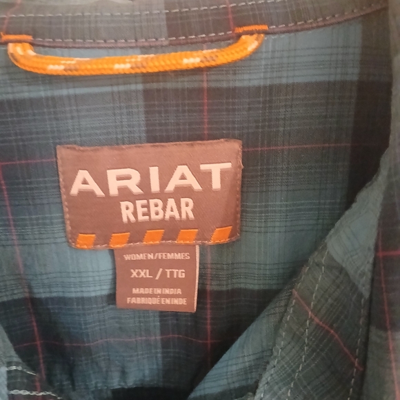 Ariat Rebar Women's Blue  Plaid Button Up Shirt With Tab Sleeves Size XXL - Picture 3 of 10